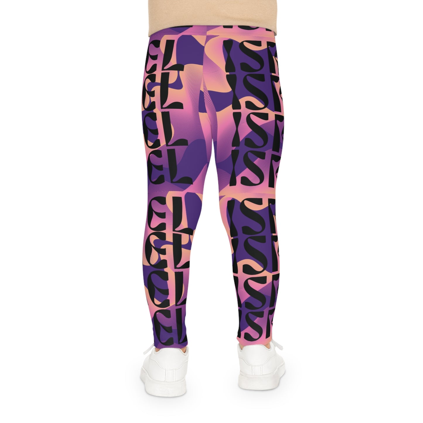 Flow & Squiggle Israel Pink & Coral on Purple Kids Leggings