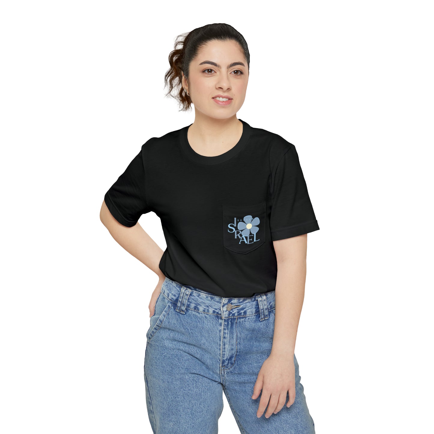 Isa Blue & Grey Support Israel Flower Unisex Pocket T-shirt