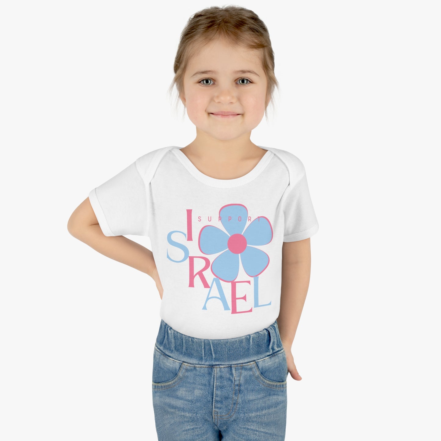 Isa Pink & Blue Support Israel Flower Infant Baby Rib Bodysuit