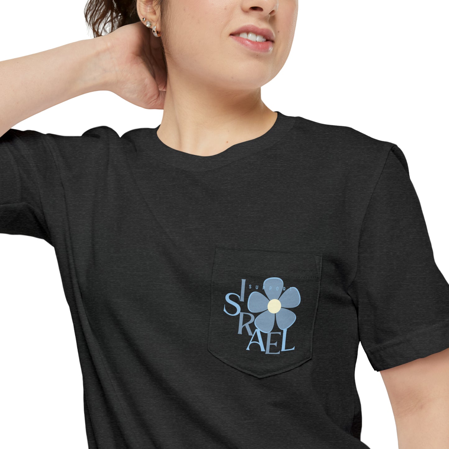 Isa Blue & Grey Support Israel Flower Unisex Pocket T-shirt