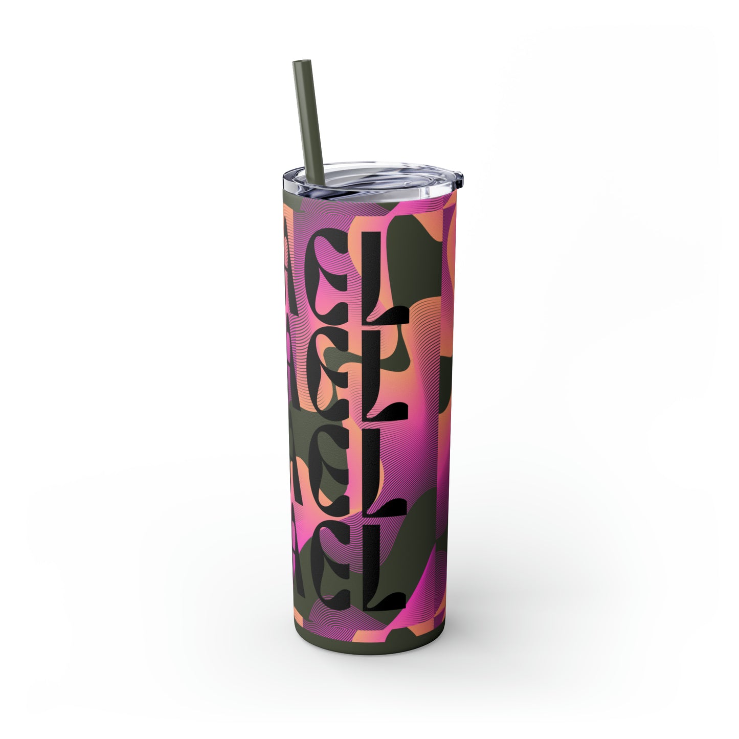 Flow & Squiggle Israel Pink & Coral Skinny Tumbler with Straw, 20oz