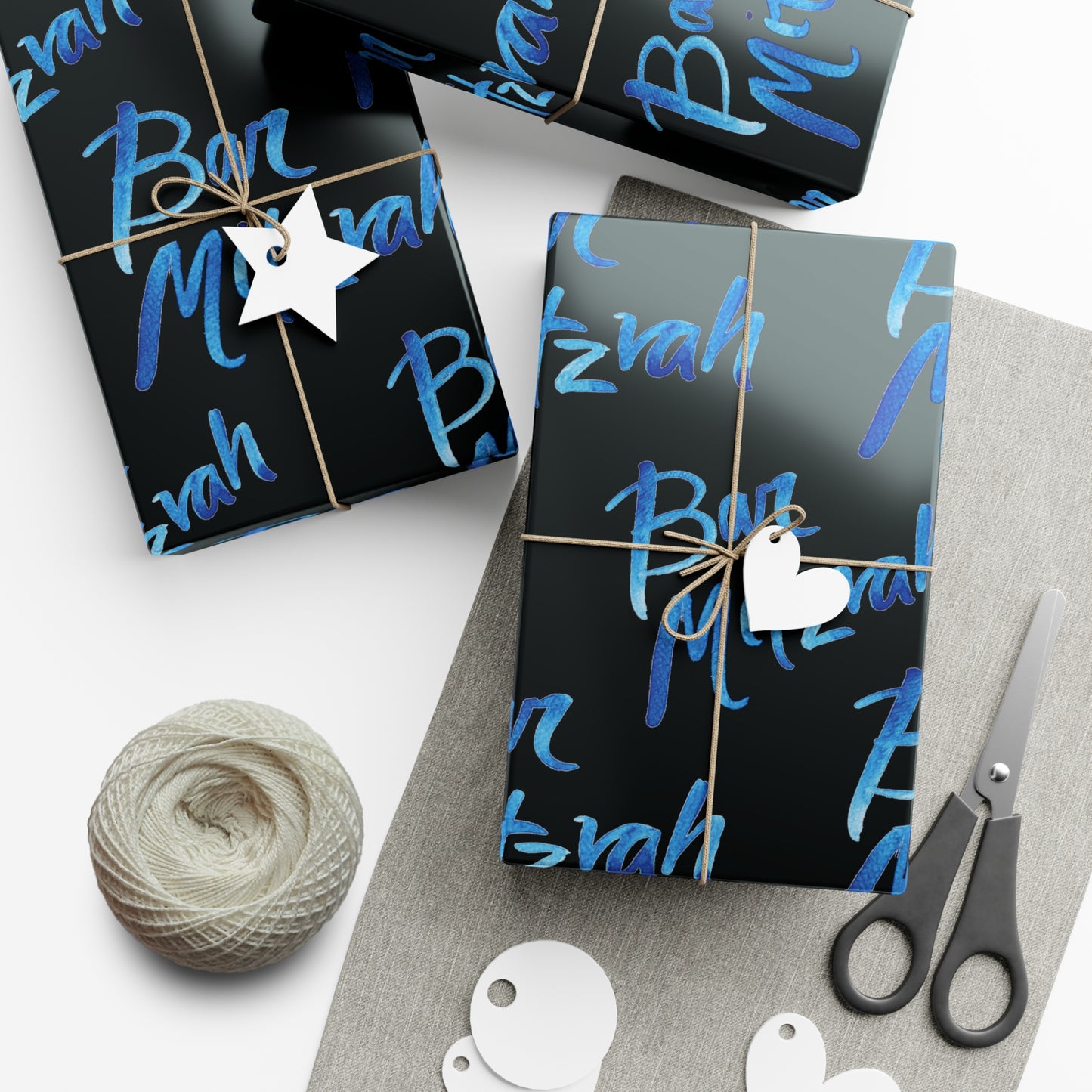 Ben Bright Blue Bar Mitzvah on Black Gift Wrap Papers