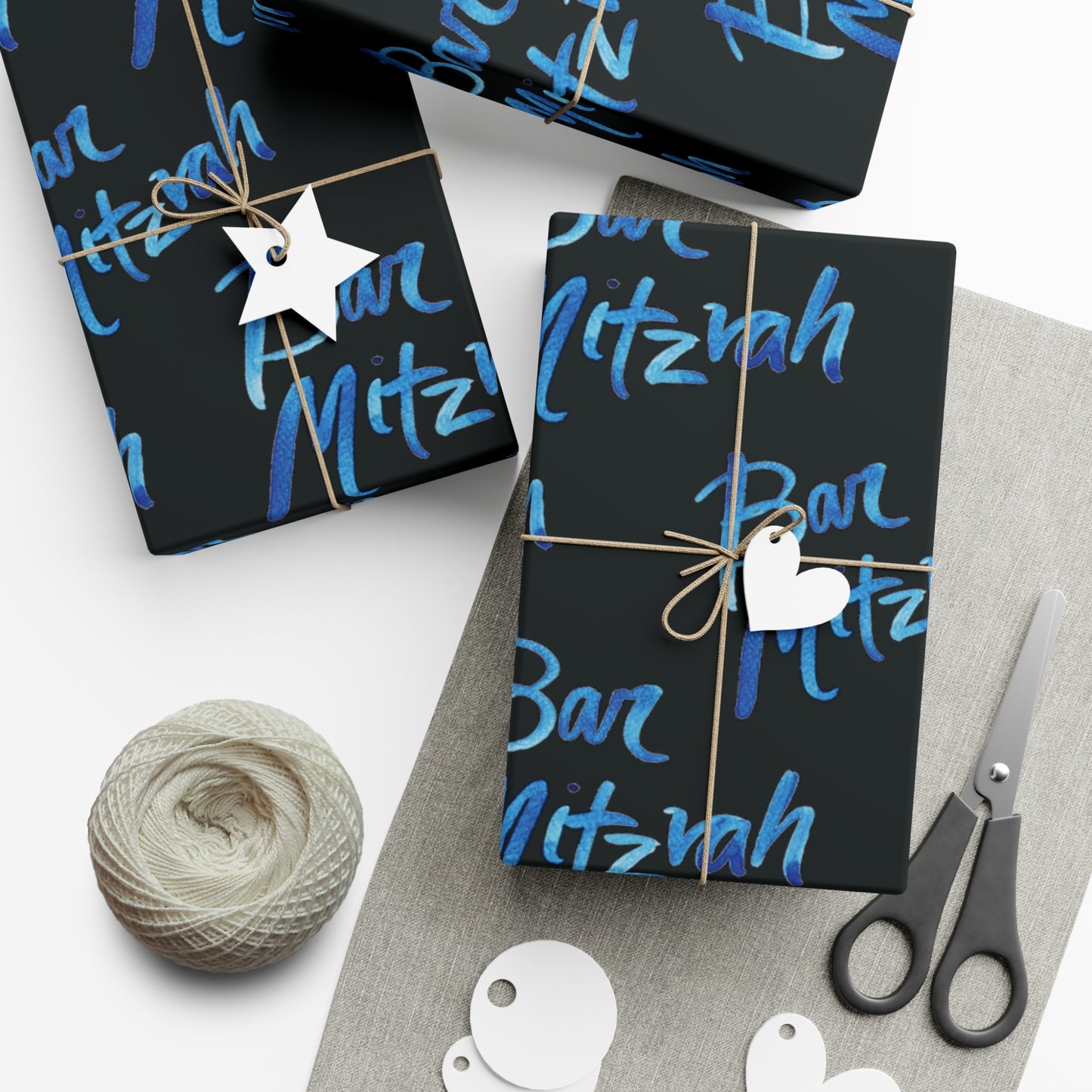 Ben Bright Blue Bar Mitzvah on Black Gift Wrap Papers