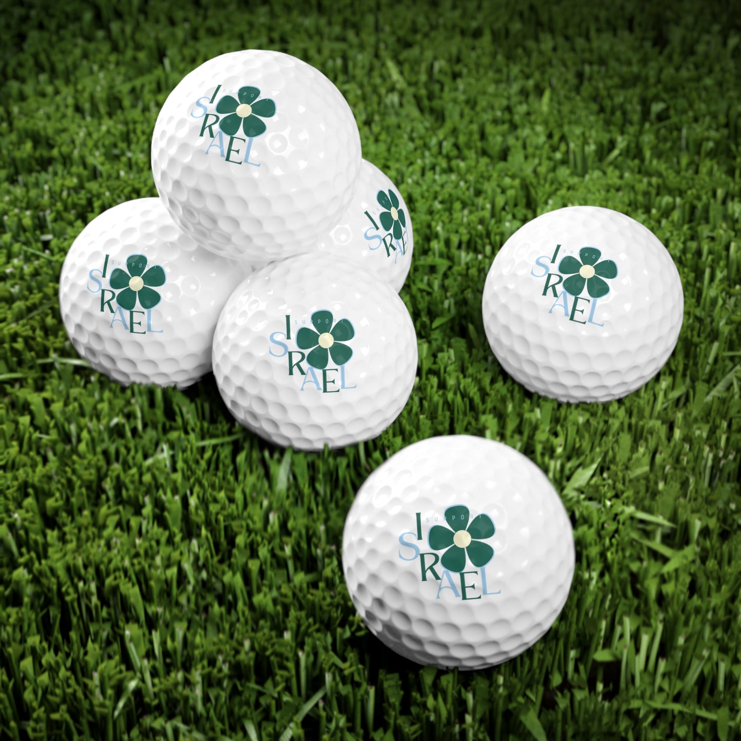 Isa Emerald & Blue Support Israel Flower Golf Balls, 6pcs