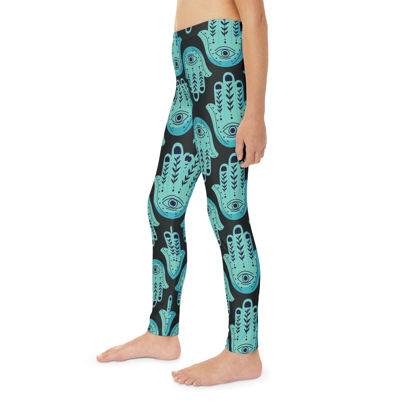 Hannah Bright Turquoise Hamsa Pattern Youth Full-Length Leggings