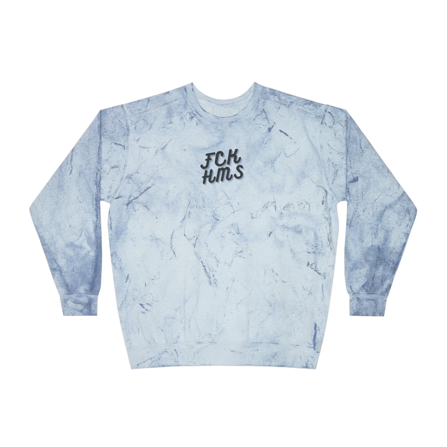 FCK HMS Script Black & Blue Unisex Color Blast Crewneck Sweatshirt