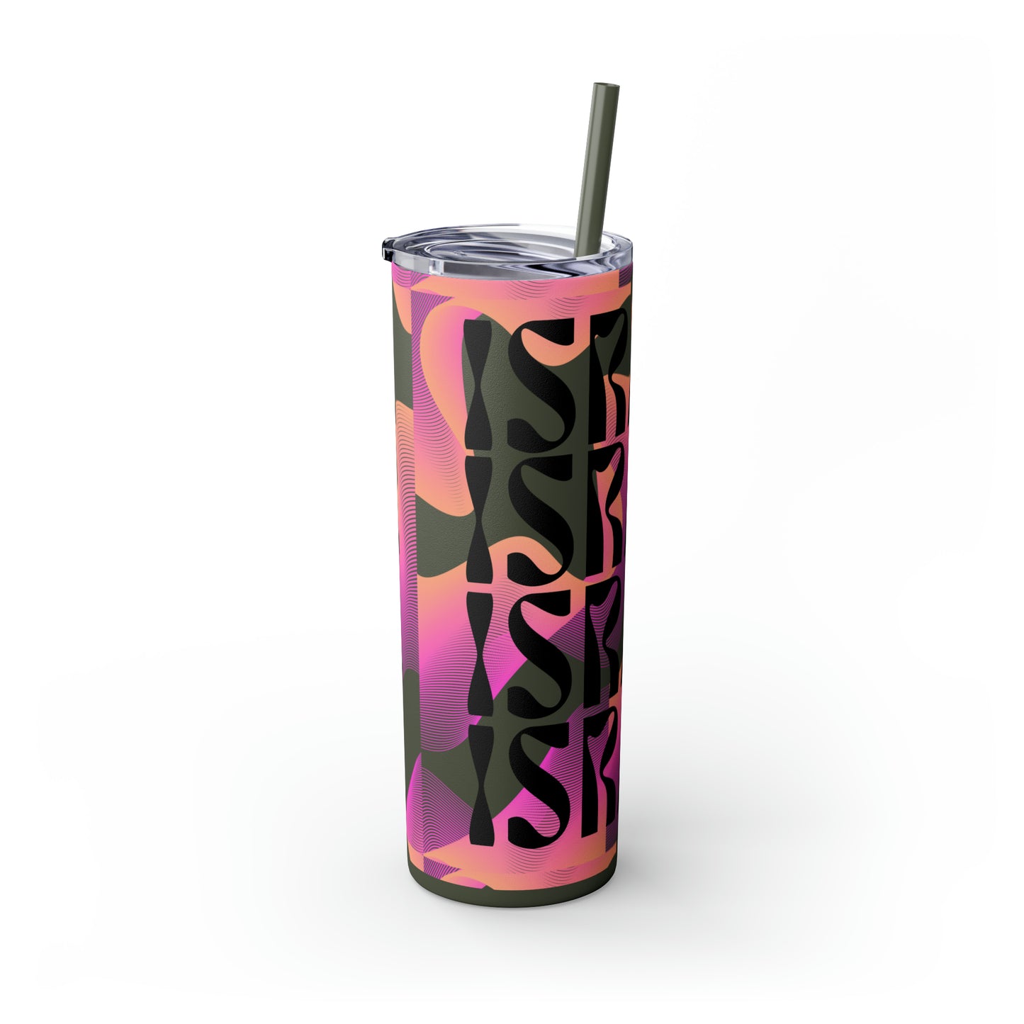 Flow & Squiggle Israel Pink & Coral Skinny Tumbler with Straw, 20oz