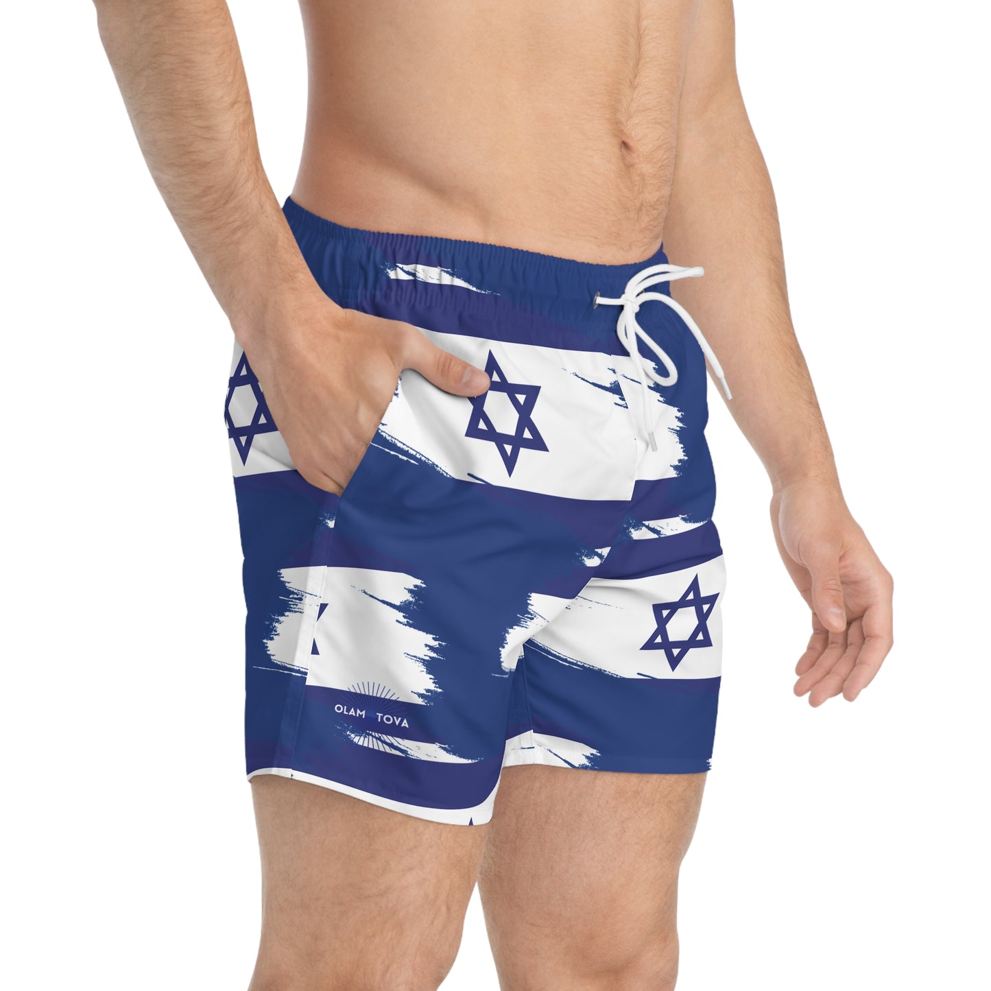 Ilay Larger Israel Flag Pattern on Blue Swim Trunks