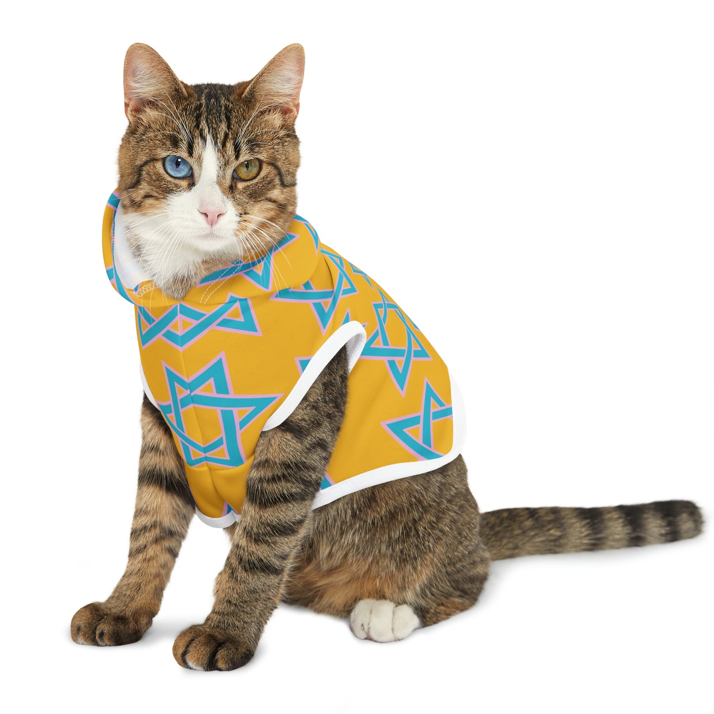 Akiva Blue & Pink Megan David Pattern on Yellow Pet Hoodie