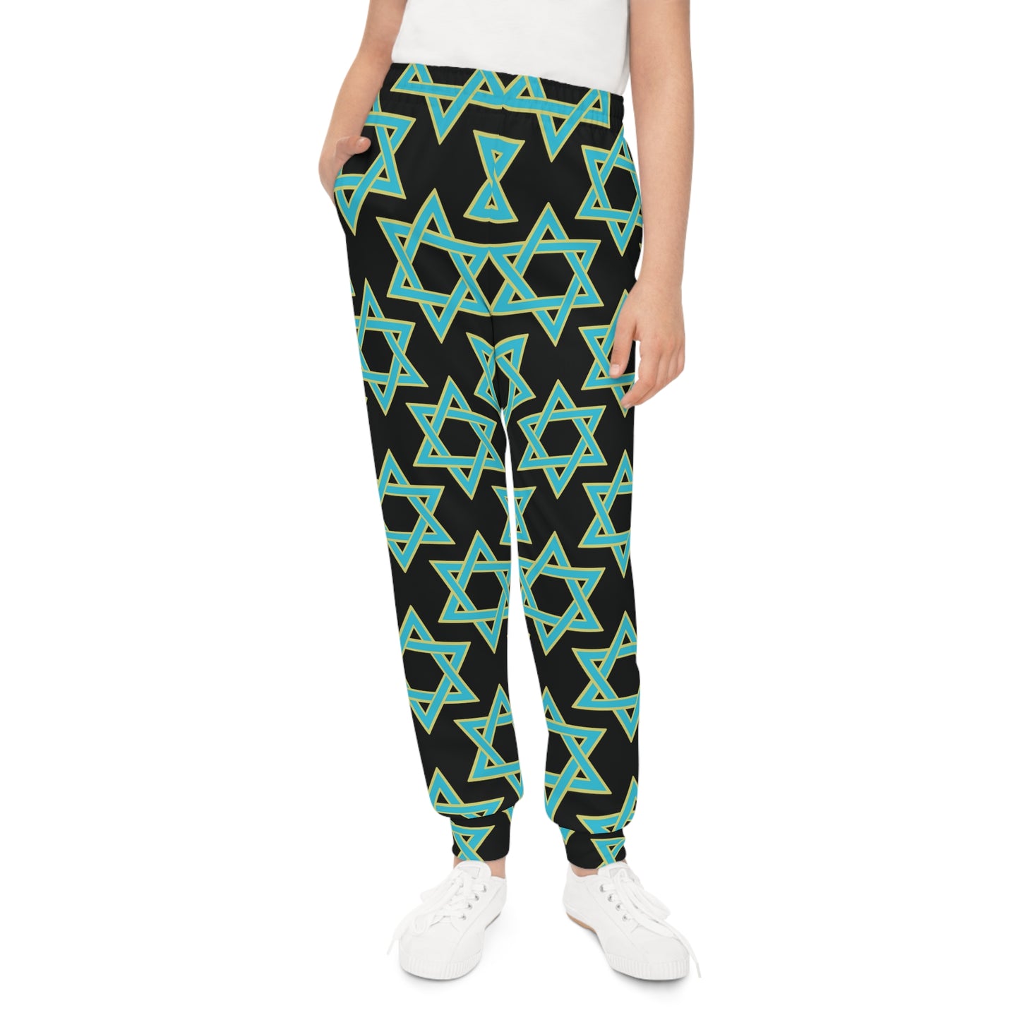 Akira Turquoise & Green Magan David on Black Youth Joggers