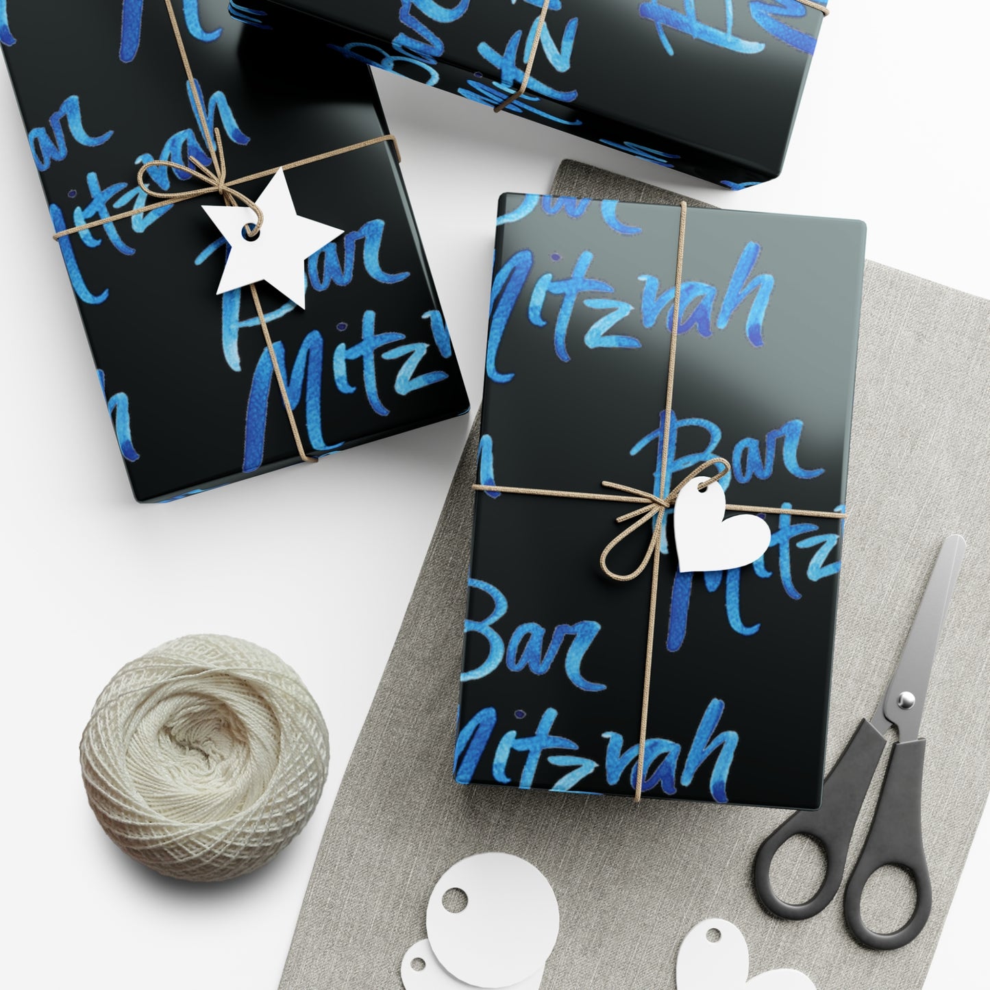 Ben Bright Blue Bar Mitzvah on Black Gift Wrap Papers