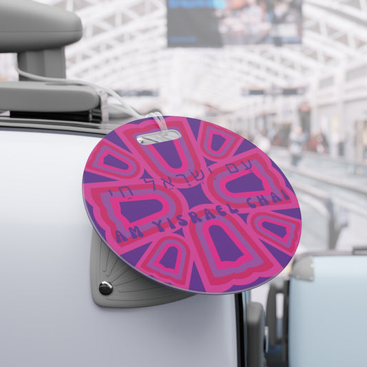 Am Yisroel Chai Hot Pink Circle Luggage Tag