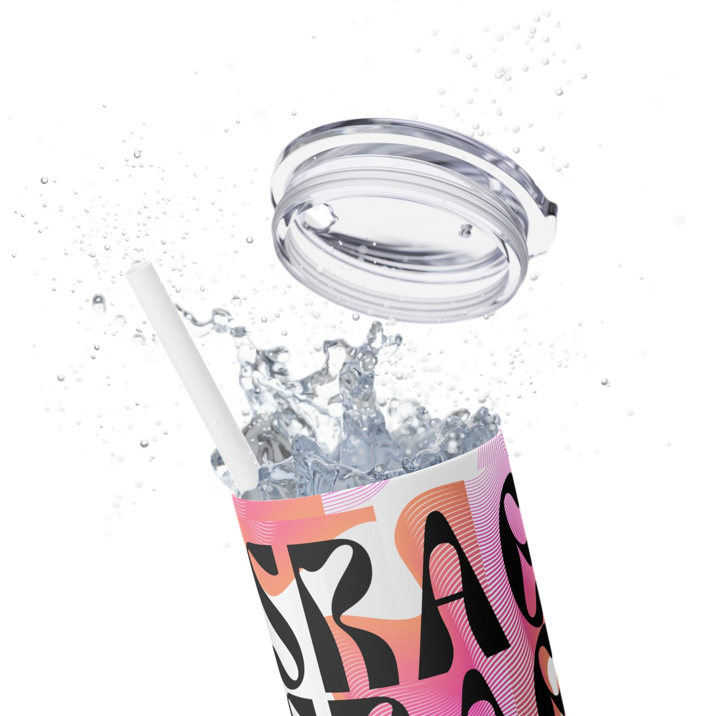 Flow & Squiggle Israel Pink & Coral Skinny Tumbler with Straw, 20oz