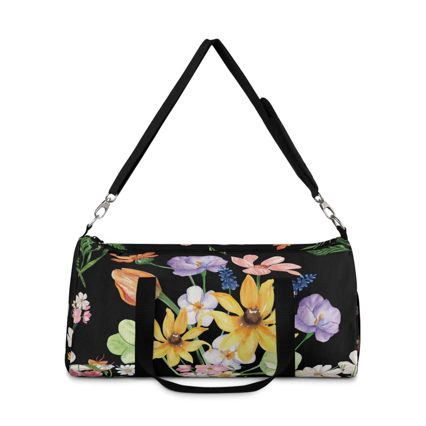 Yvonne Floral Pattern on Black Duffel Bag