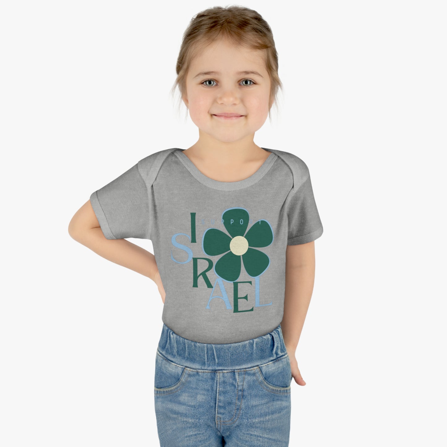 Isa Emerald & Blue Support Israel Flower Infant Baby Rib Bodysuit