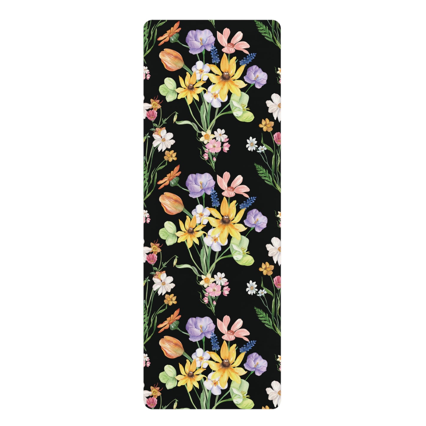 Yvonne Floral Pattern on Black Rubber Yoga Mat