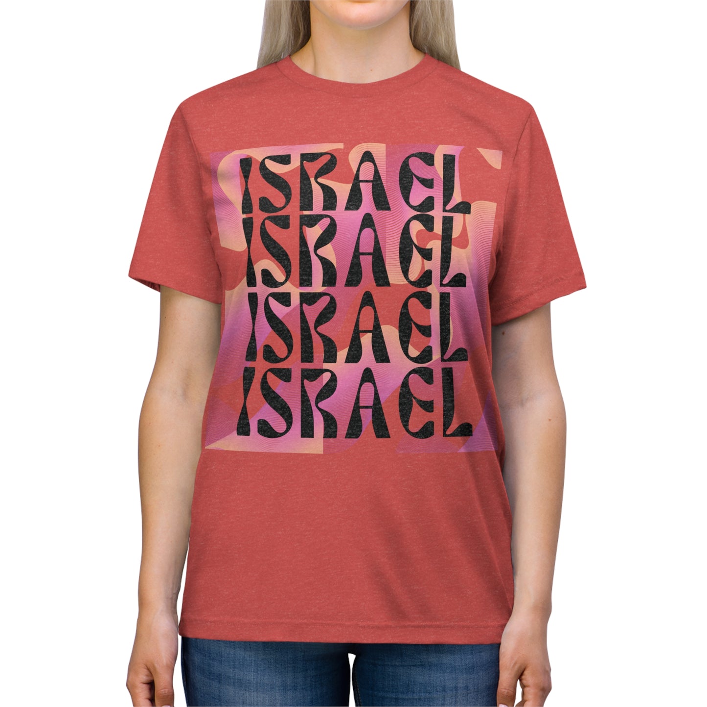 Flow & Squiggle Israel Pink & Coral Square Unisex Triblend Tee