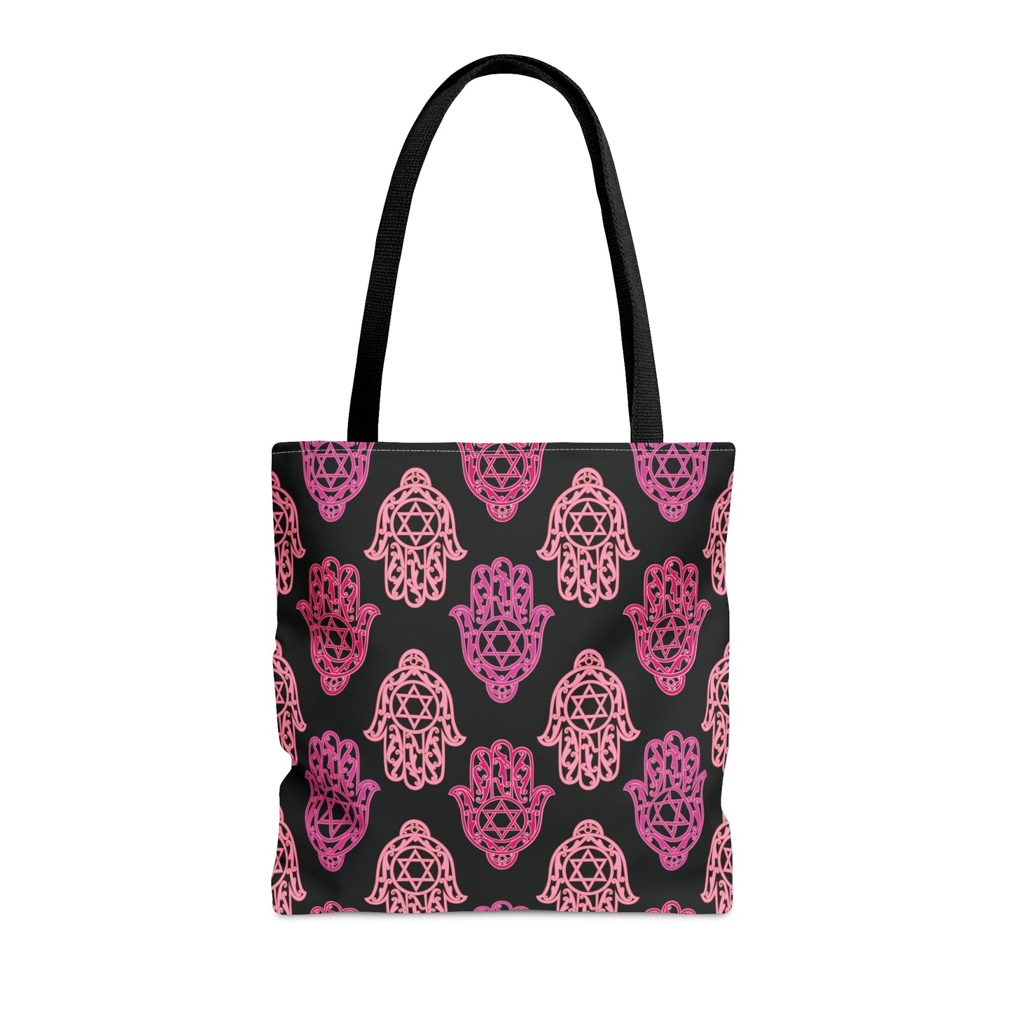 Hadar Pinks Hamsa Pattern on Black Pattern Tote Bag