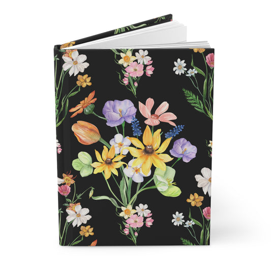 Yvonne Floral Pattern on Black Hardcover Journal Matte