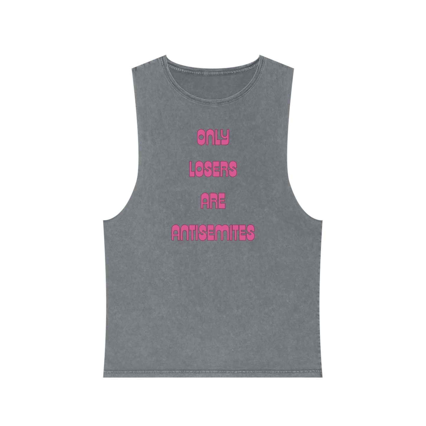 Only Losers Are Antisemites Pink Retro Unisex Stonewash Tank Top