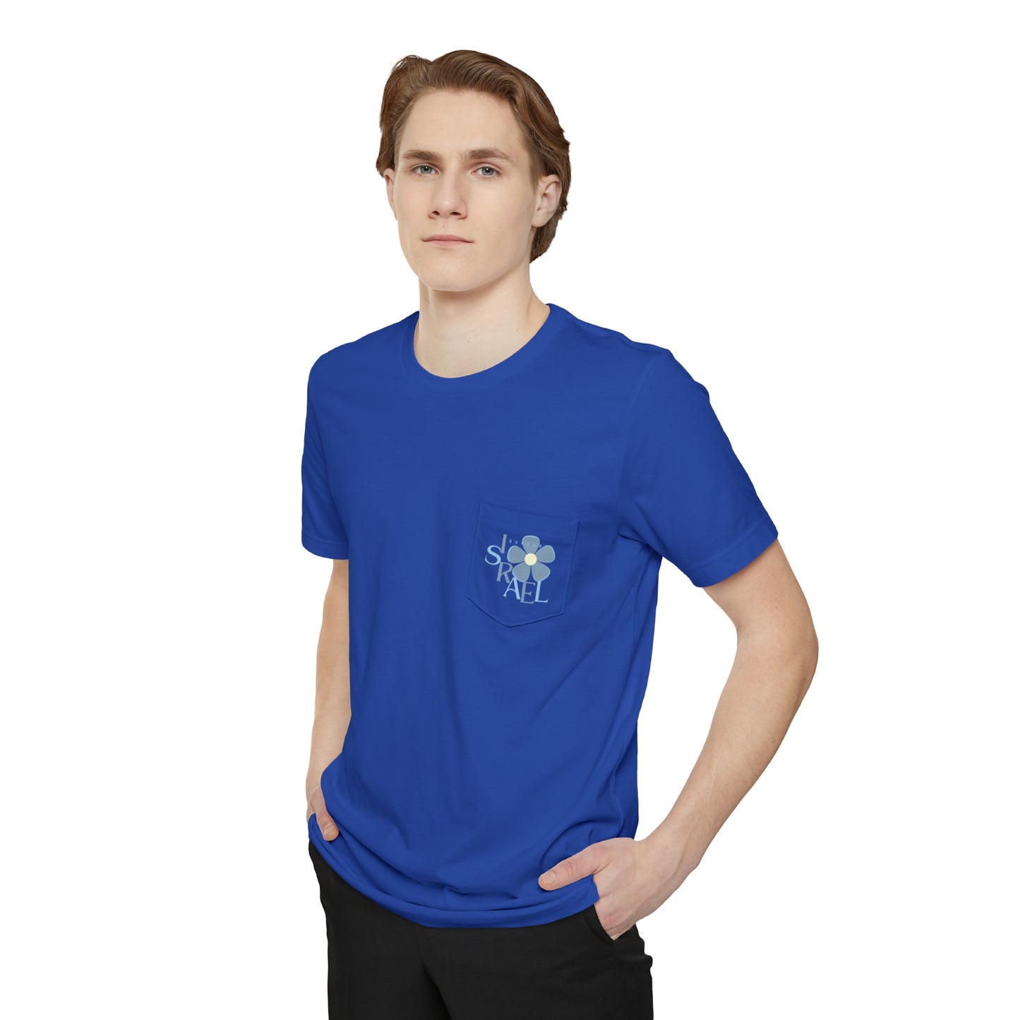 Isa Blue & Grey Support Israel Flower Unisex Pocket T-shirt