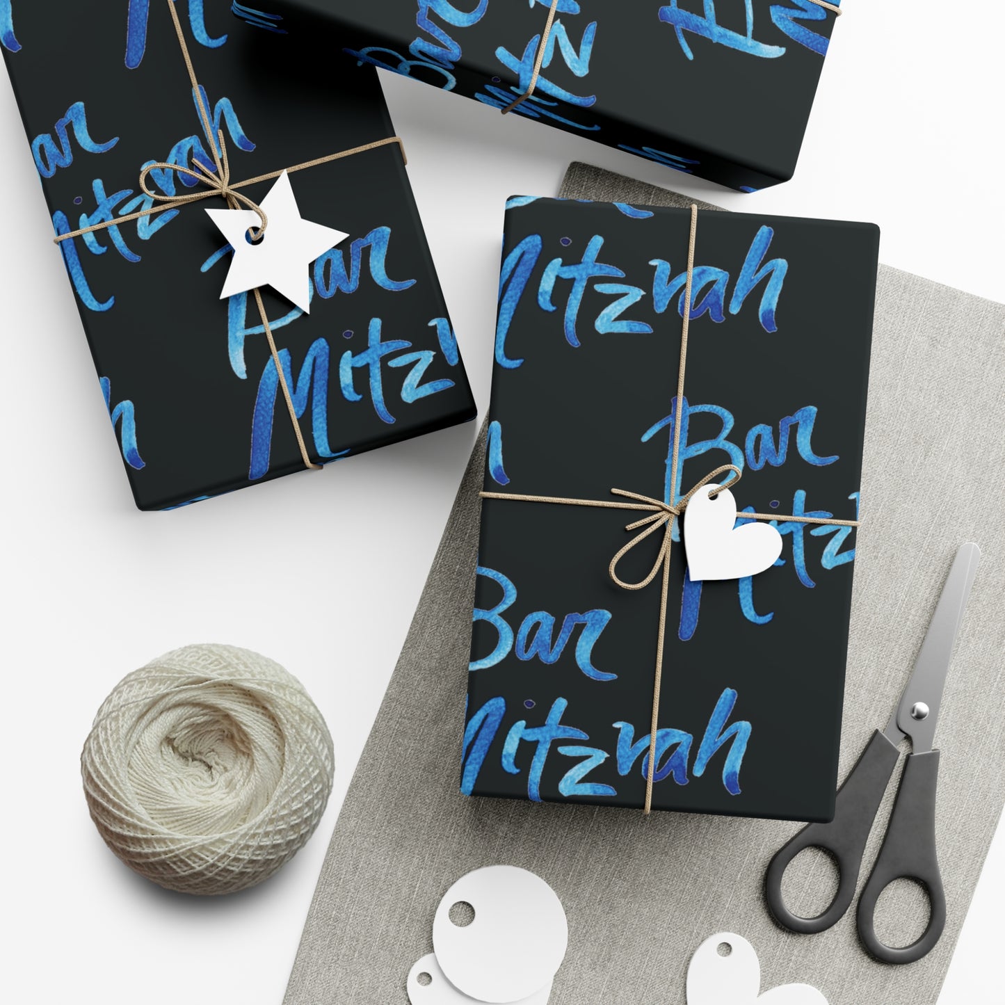 Ben Bright Blue Bar Mitzvah on Black Gift Wrap Papers