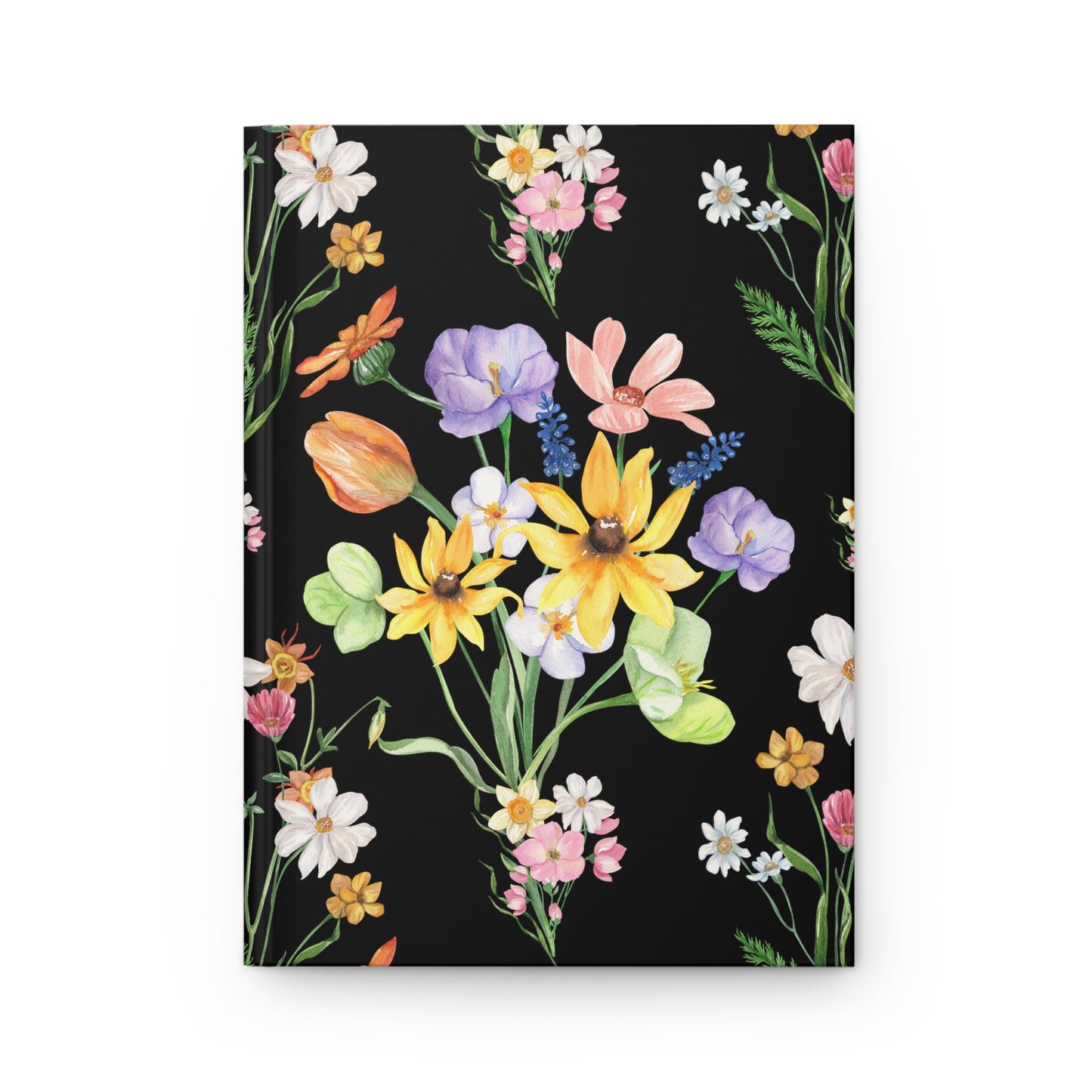 Yvonne Floral Pattern on Black Hardcover Journal Matte