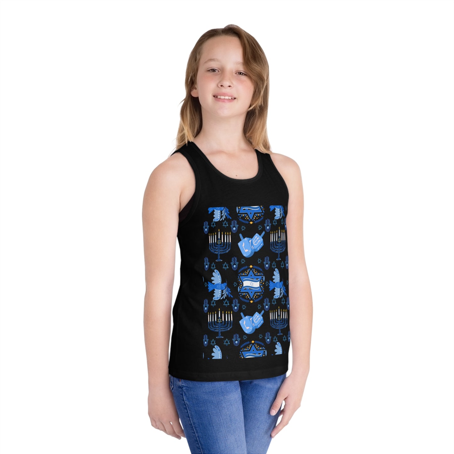 Jewish Mix Chanukah Pattern Kid's Jersey Tank Top