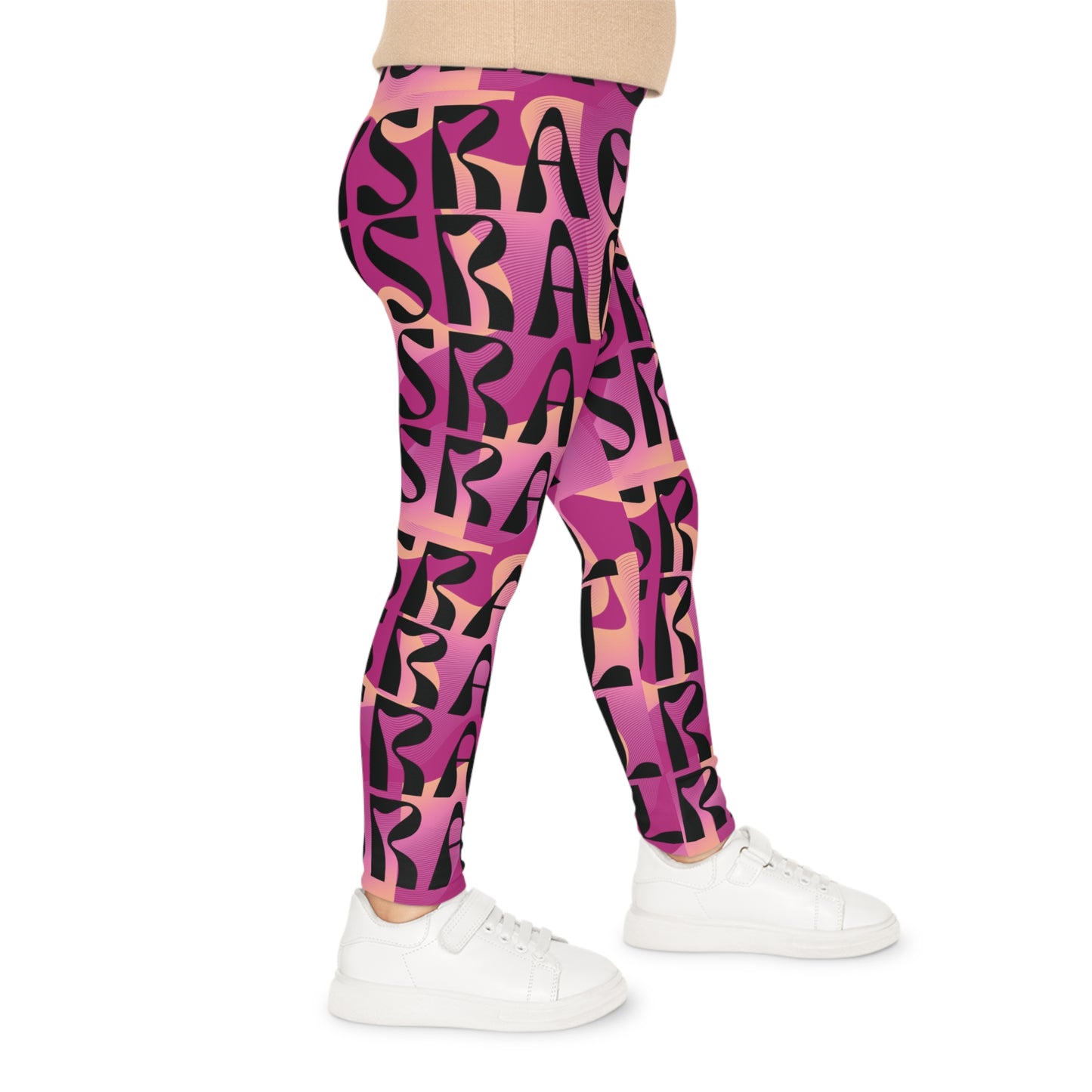 Flow & Squiggle Israel Pink & Coral on Hot Pink Kids Leggings