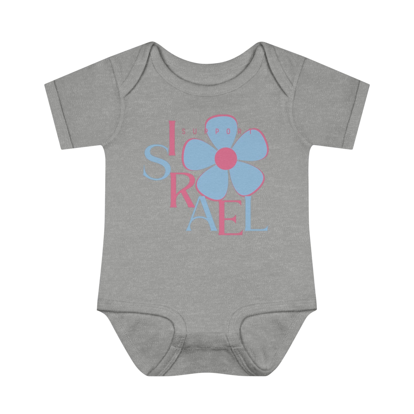 Isa Pink & Blue Support Israel Flower Infant Baby Rib Bodysuit