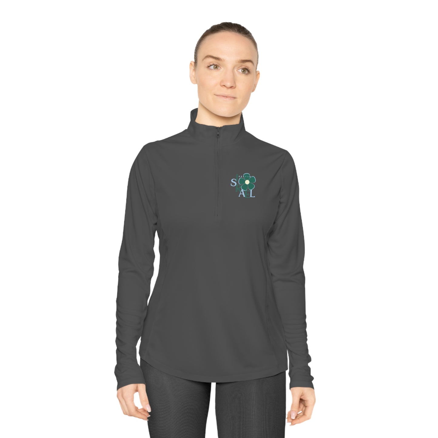 Isa Emerald & Blue Support Israel Flower Ladies Quarter-Zip Pullover