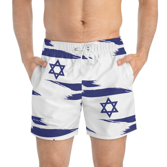 Ilay Larger Israel Flag Pattern on White Swim Trunks