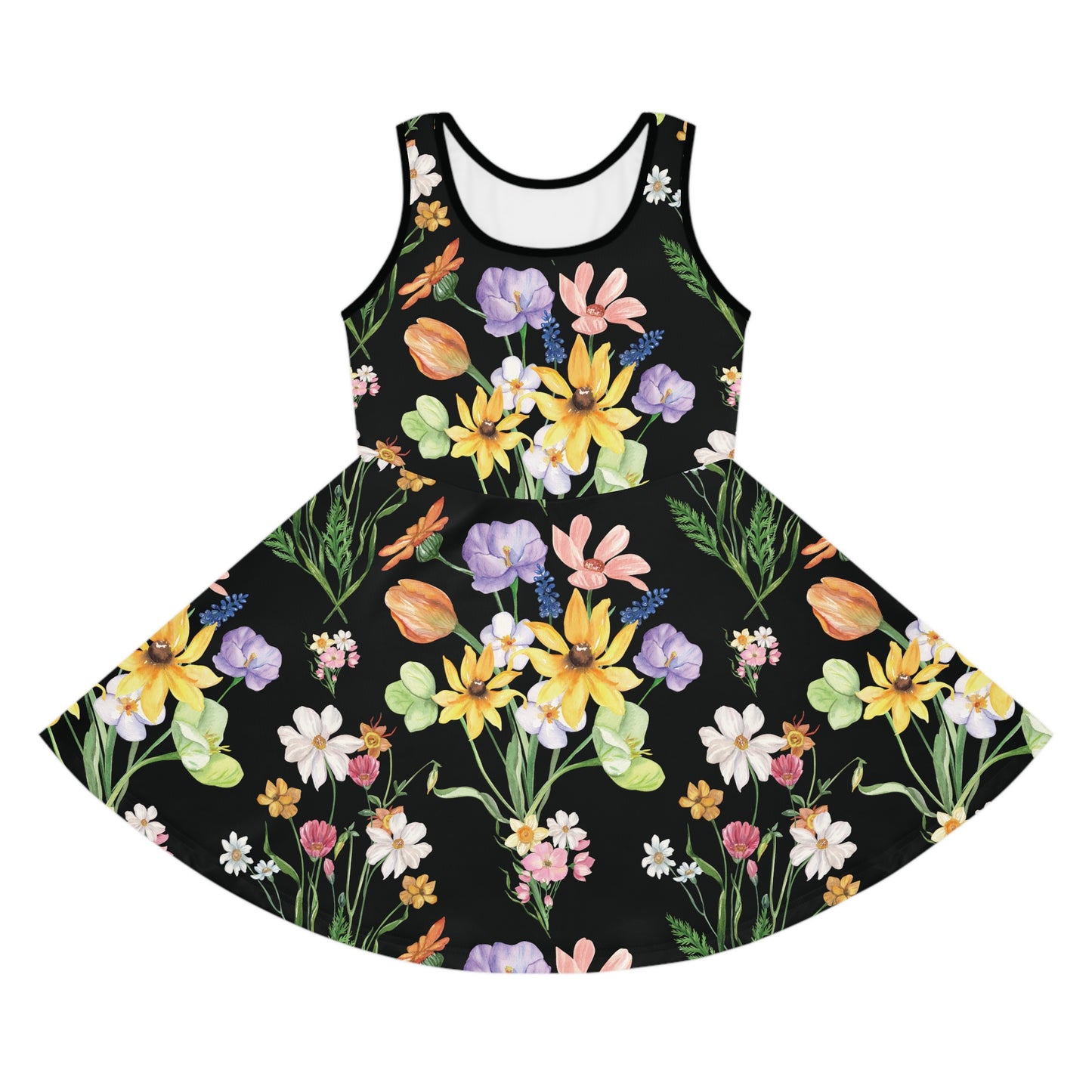 Yvonne Floral Pattern on Black Girls' Sleeveless Sundress