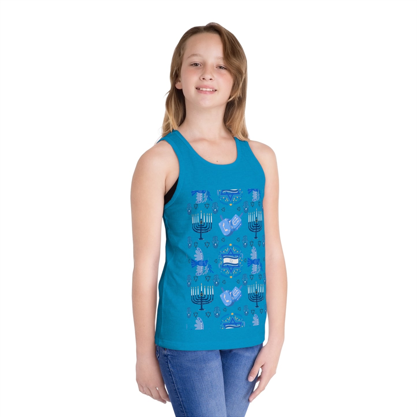 Jewish Mix Chanukah Pattern Kid's Jersey Tank Top