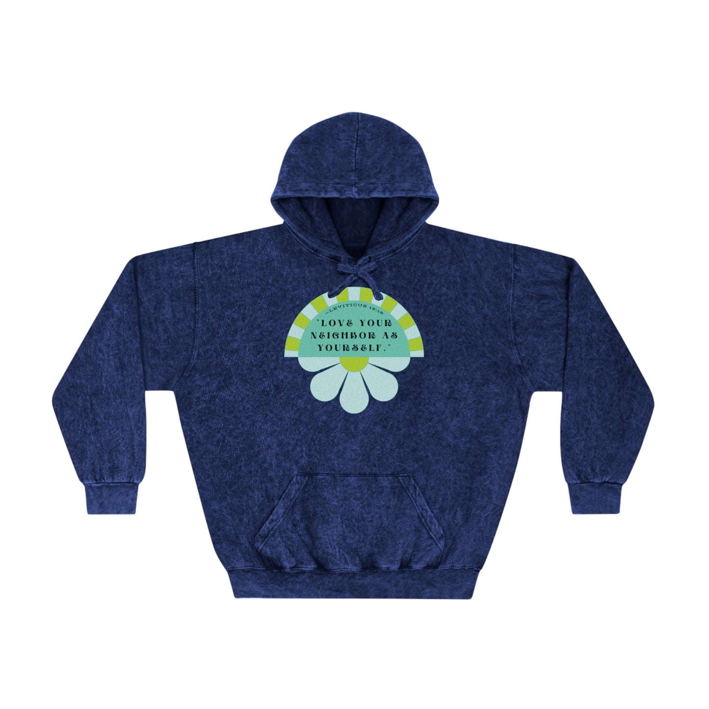 Blue & Neon Green Love Your Neighbor Unisex Mineral Wash Hoodie