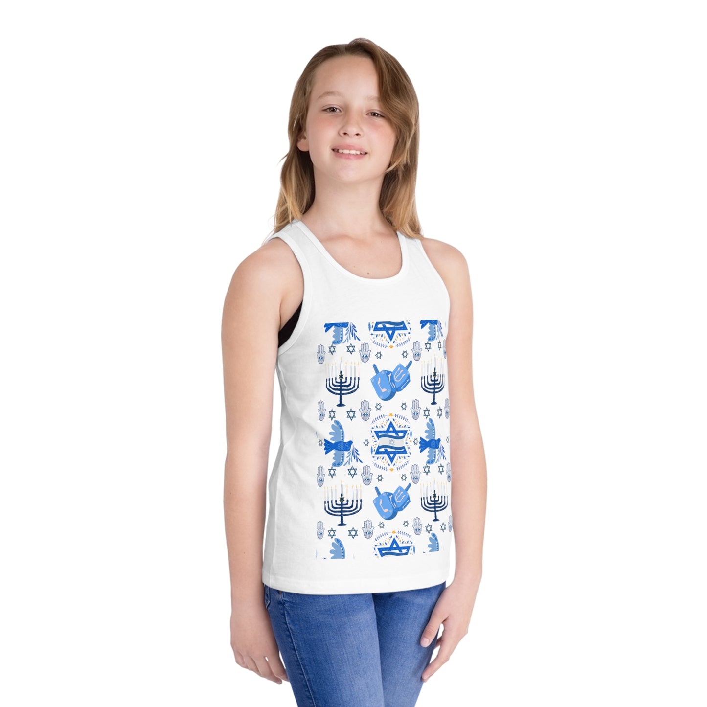 Jewish Mix Chanukah Pattern Kid's Jersey Tank Top