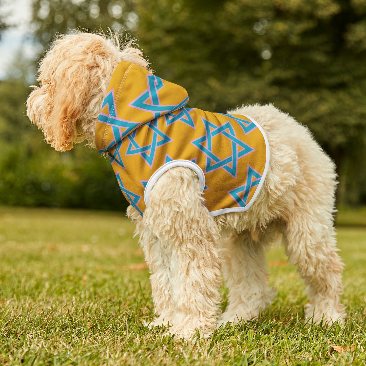 Akiva Blue & Pink Megan David Pattern on Yellow Pet Hoodie