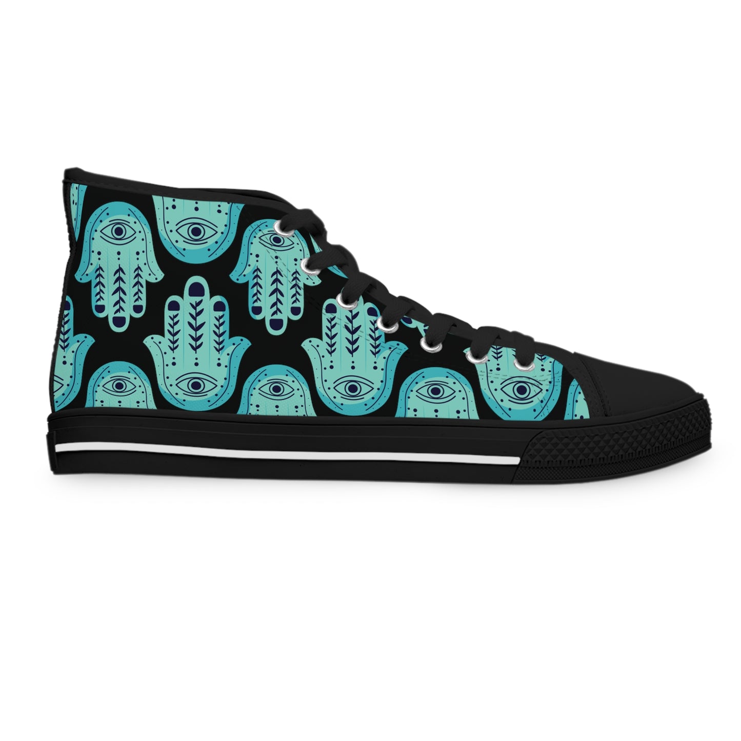 Hannah Bright Turquoise Hamsa Pattern Women's High Top Sneakers