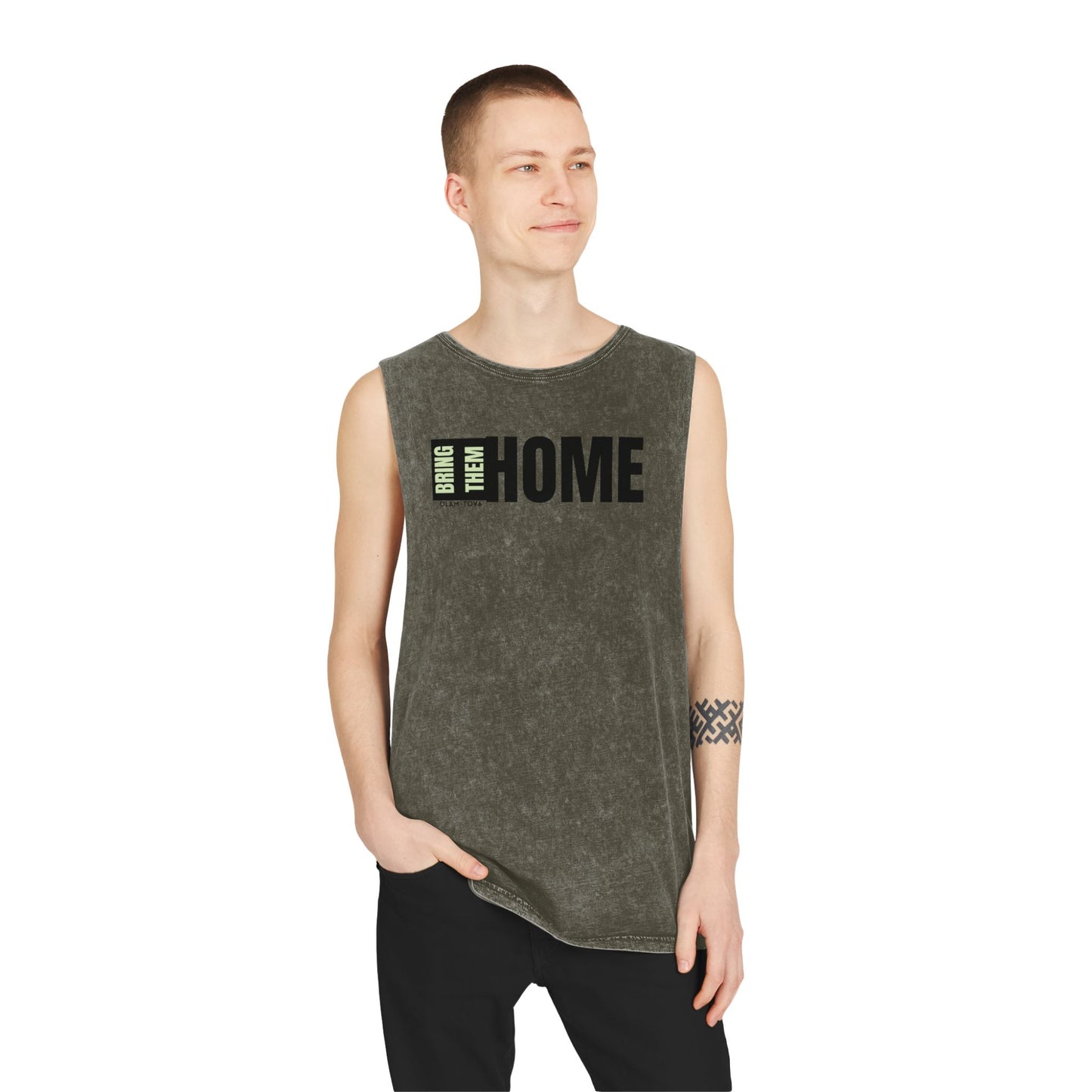 Bring Them HOME Tall Black & Green Unisex Stonewash Tank Top