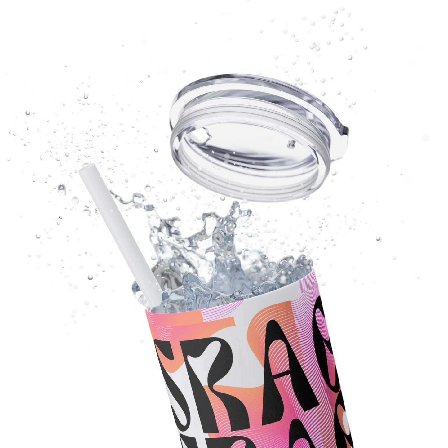 Flow & Squiggle Israel Pink & Coral Skinny Tumbler with Straw, 20oz