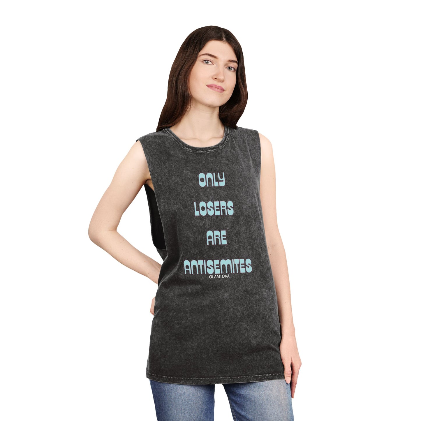 Only Losers Are Antisemites Blue Retro Unisex Stonewash Tank Top