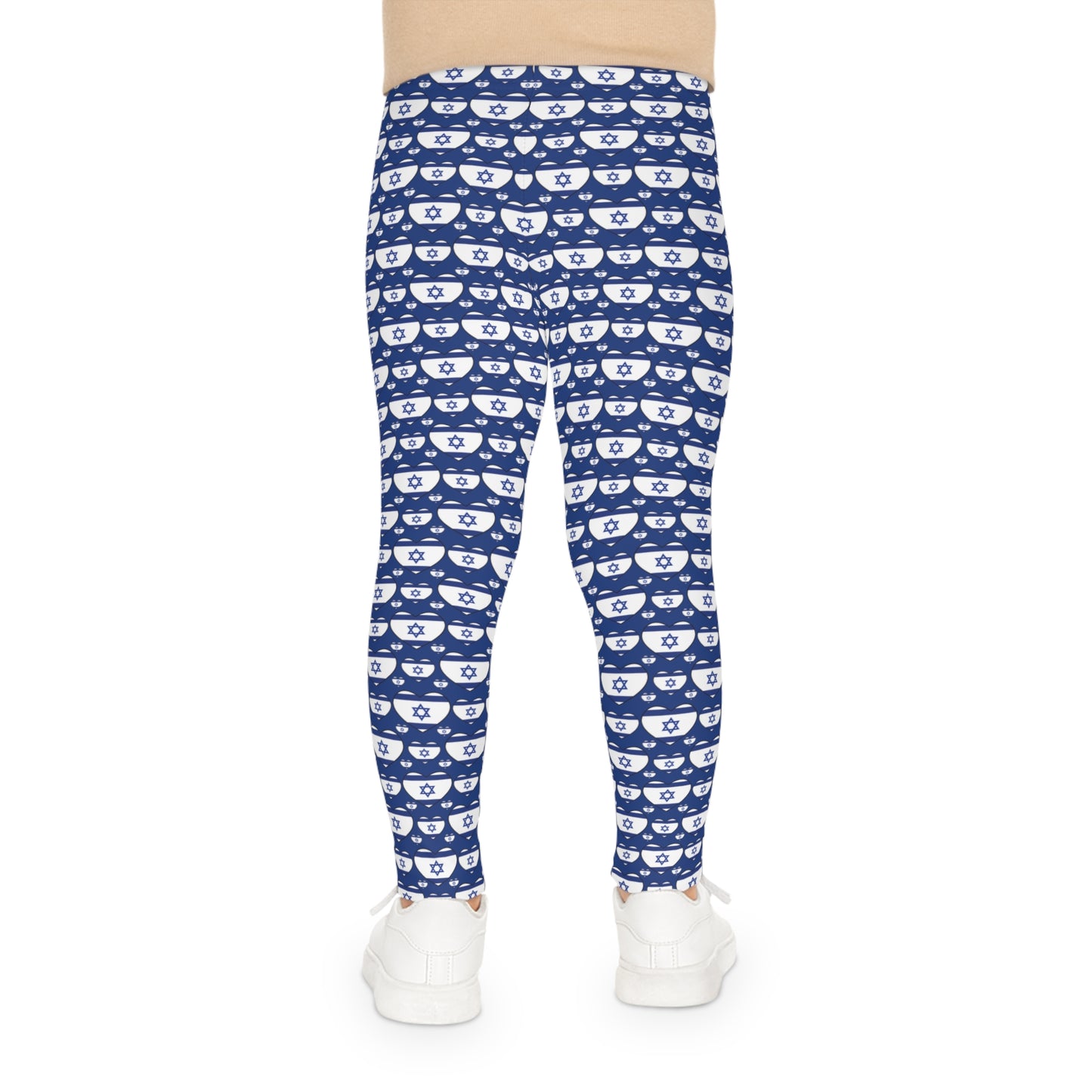 Israel Triple Heart Flag Pattern on Blue Kids Leggings