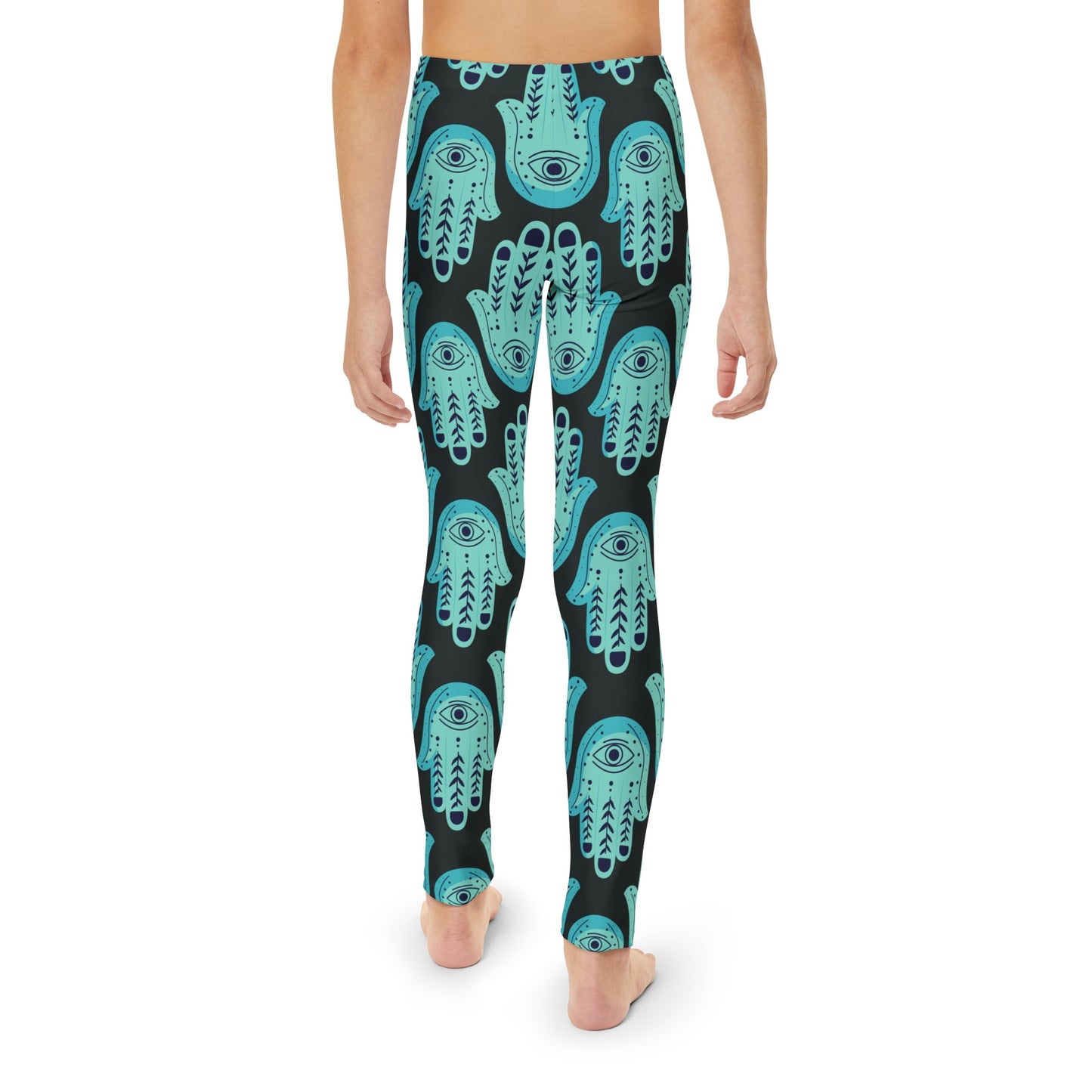 Hannah Bright Turquoise Hamsa Pattern Youth Full-Length Leggings