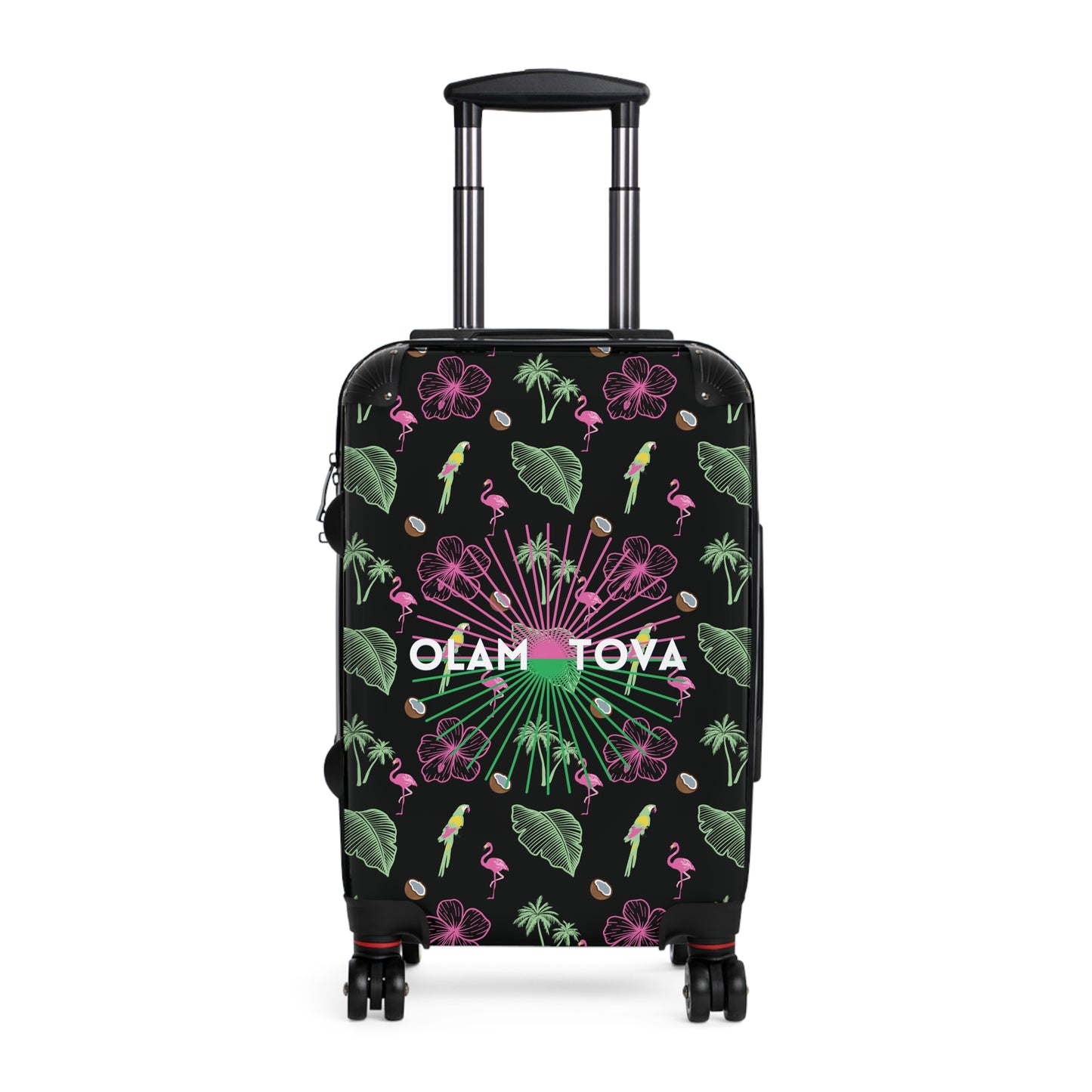 Tropical Pattern on Black Suitcase