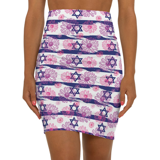 Israel Flowers Summer Swim Women's Mid-Waist Pencil Skirt