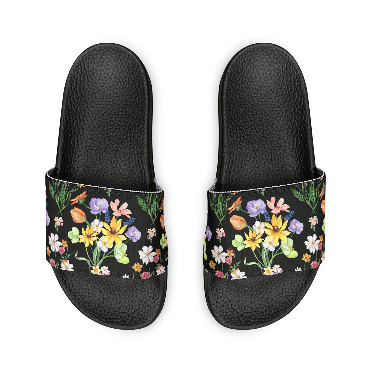 Yvonne Floral Pattern on Black Women's PU Slide Sandals