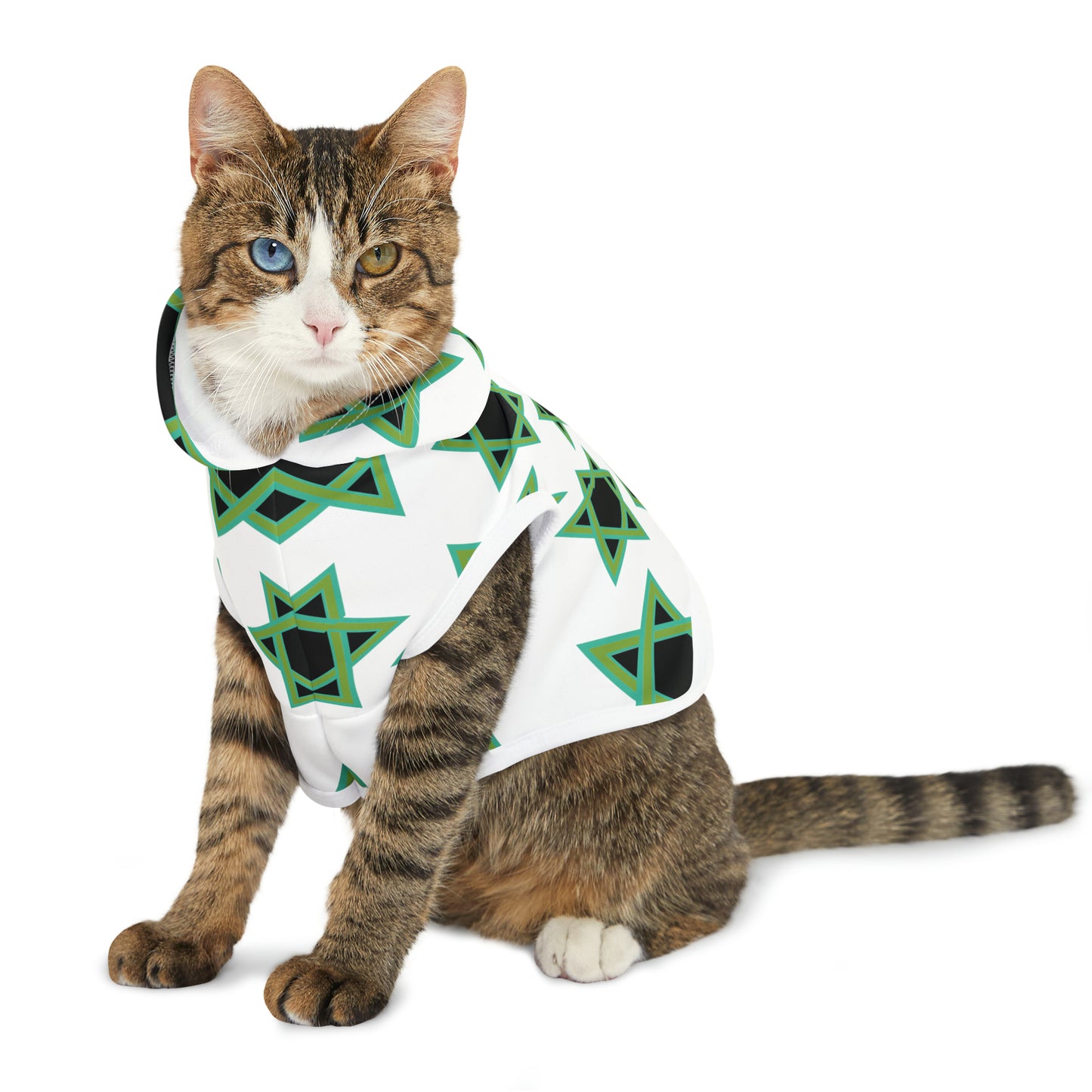 Magan Green David Pattern on White Pet Hoodie