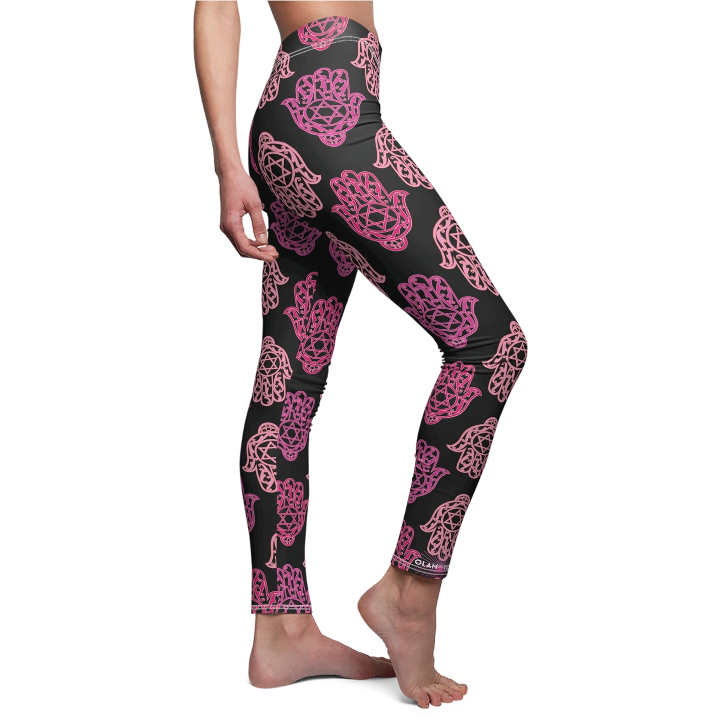 Hadar Pinks Hamsa Pattern on Black Women's Cut & Sew Casual Leggings