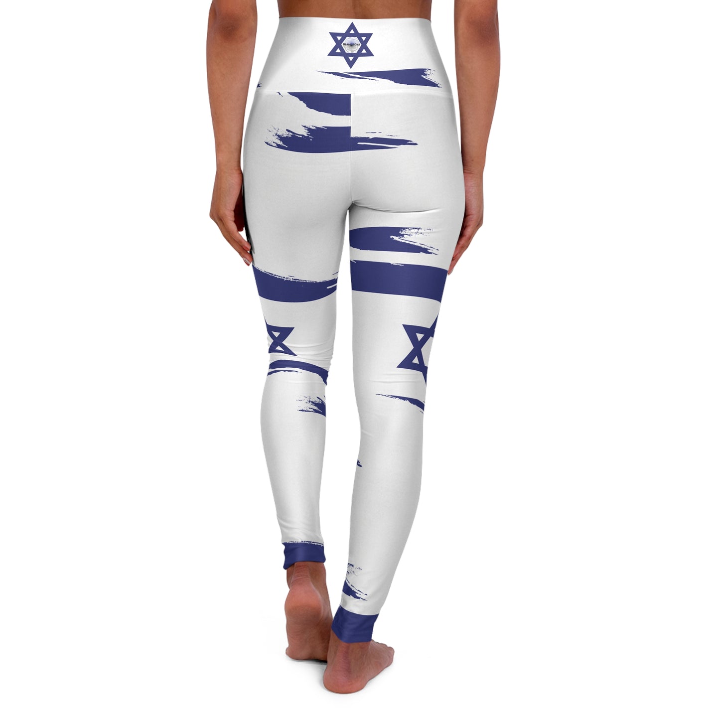 Ilay Larger Israel Flag Pattern on White A High Waisted Yoga Leggings