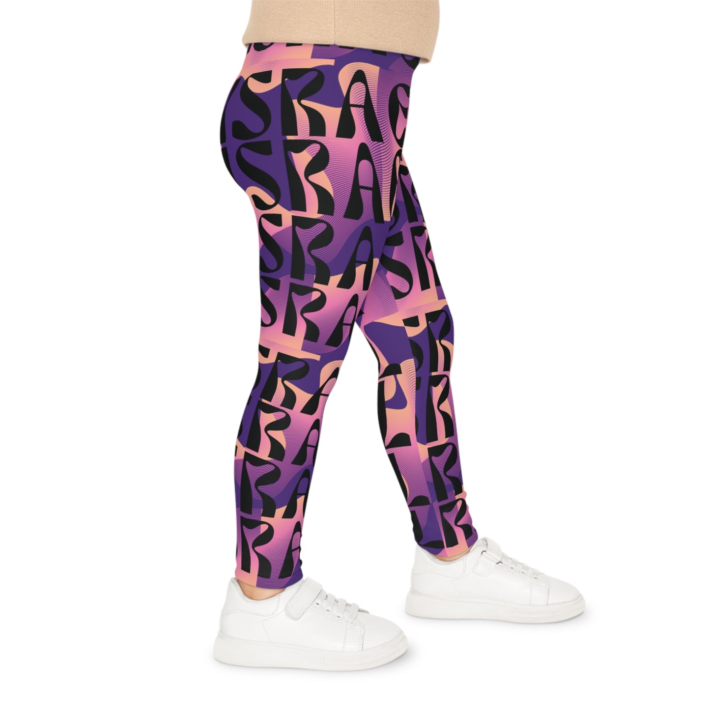 Flow & Squiggle Israel Pink & Coral on Purple Kids Leggings